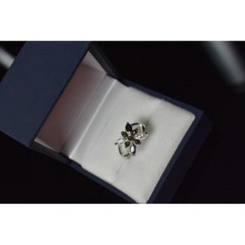 925 Sterling Silver Black Spinel & CZ Ring Size 5.5