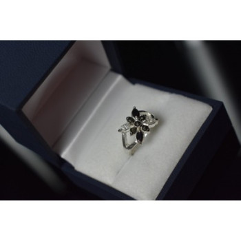 925 Sterling Silver Black Spinel & CZ Ring Size 5.5