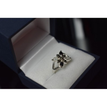 925 Sterling Silver Black Spinel & CZ Ring Size 5.5