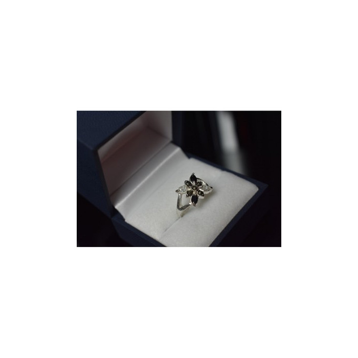 925 Sterling Silver Black Spinel & CZ Ring Size 5.5