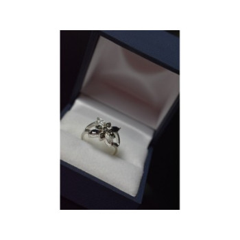 925 Sterling Silver Black Spinel & CZ Ring Size 5.5