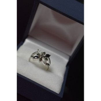 925 Sterling Silver Black Spinel & CZ Ring Size 5.5