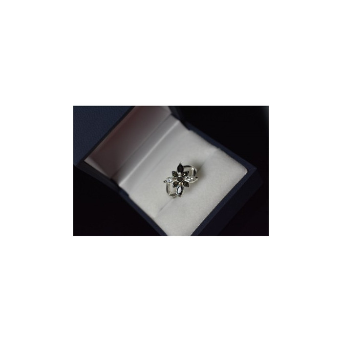 925 Sterling Silver Black Spinel & CZ Ring Size 5.5