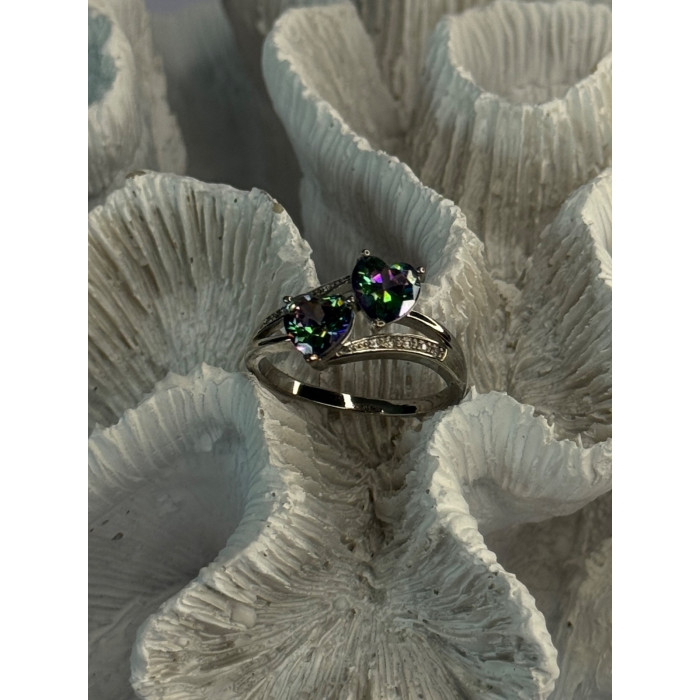 925 Sterling Silver Alexandrite Heart & Beryl Ring Size 10