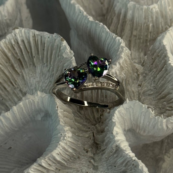 925 Sterling Silver Alexandrite Heart & Beryl Ring Size 10