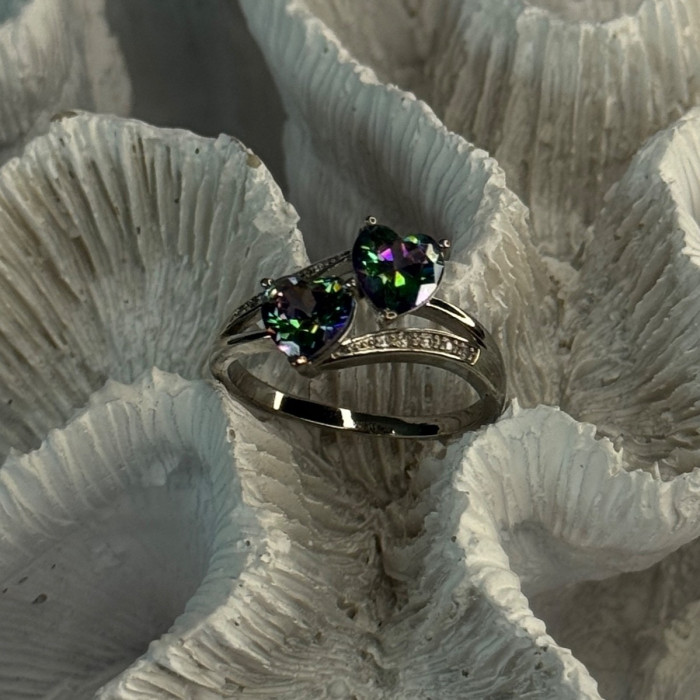925 Sterling Silver Alexandrite Heart & Beryl Ring Size 10