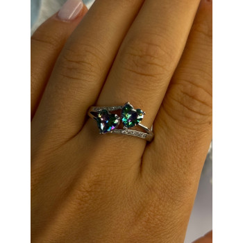 925 Sterling Silver Alexandrite Heart & Beryl Ring Size 10