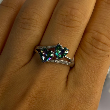 925 Sterling Silver Alexandrite Heart & Beryl Ring Size 10