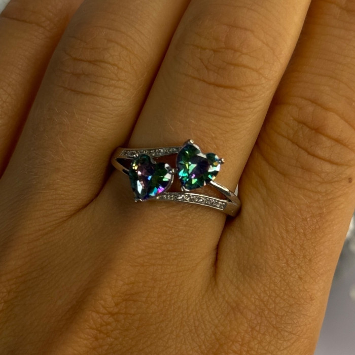 925 Sterling Silver Alexandrite Heart & Beryl Ring Size 10