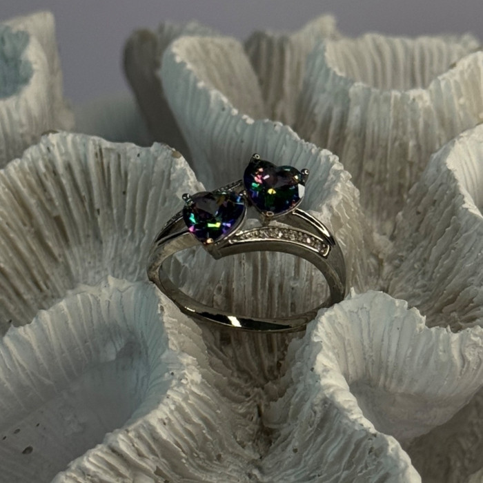 925 Sterling Silver Alexandrite Heart & Beryl Ring Size 10