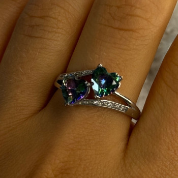 925 Sterling Silver Alexandrite Heart & Beryl Ring Size 10