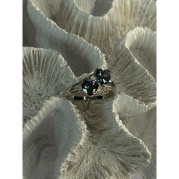 925 Sterling Silver Alexandrite Heart & Beryl Ring Size 10