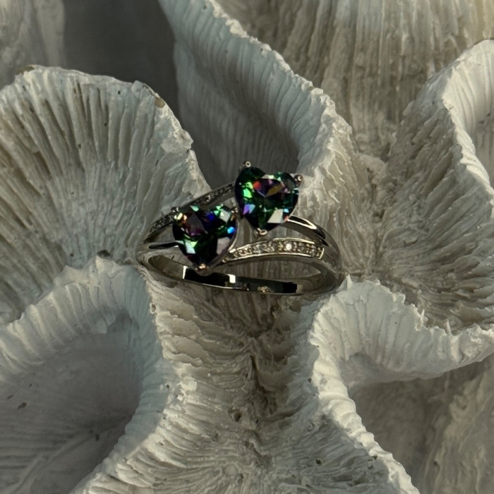925 Sterling Silver Alexandrite Heart & Beryl Ring Size 10