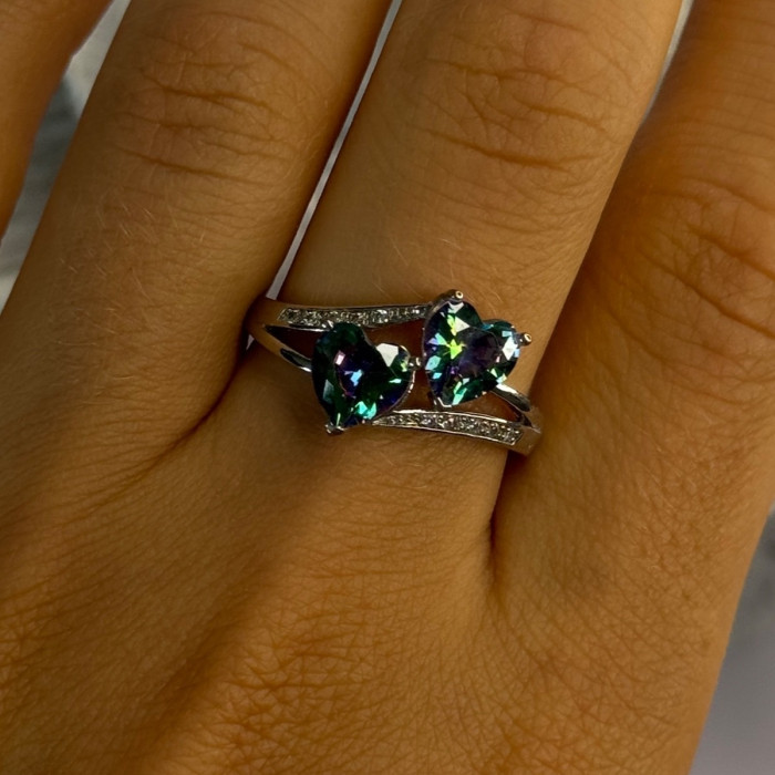 925 Sterling Silver Alexandrite Heart & Beryl Ring Size 10