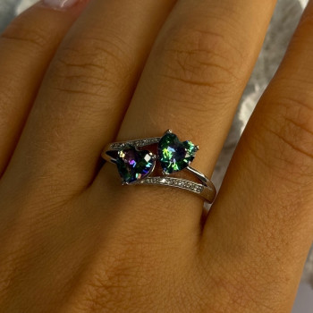 925 Sterling Silver Alexandrite Heart & Beryl Ring Size 10