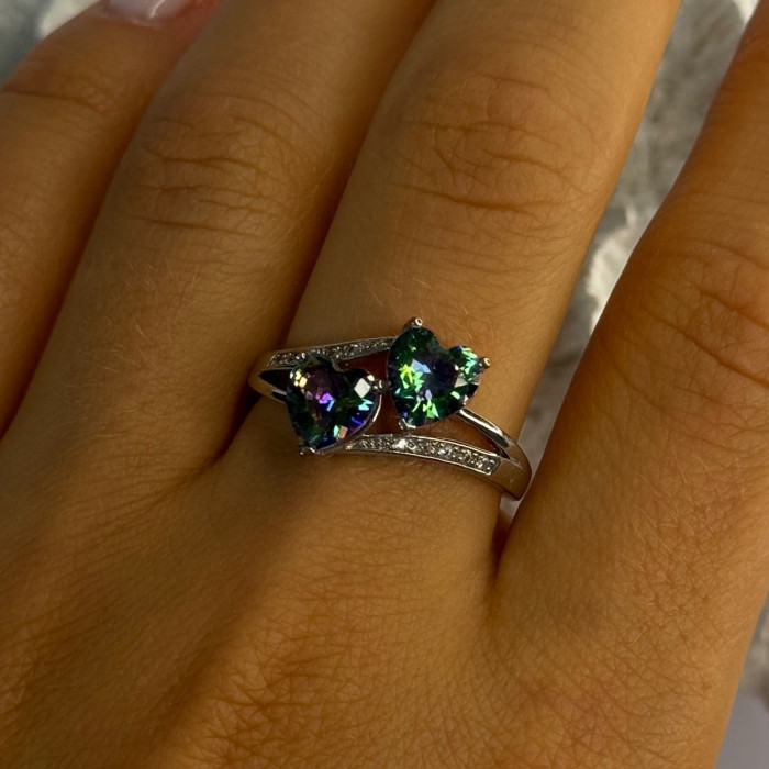 925 Sterling Silver Alexandrite Heart & Beryl Ring Size 10