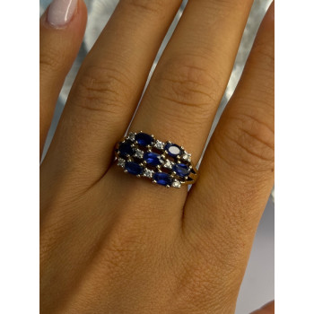 925 Sterling Silver Sapphire & Beryl Ring Size 8