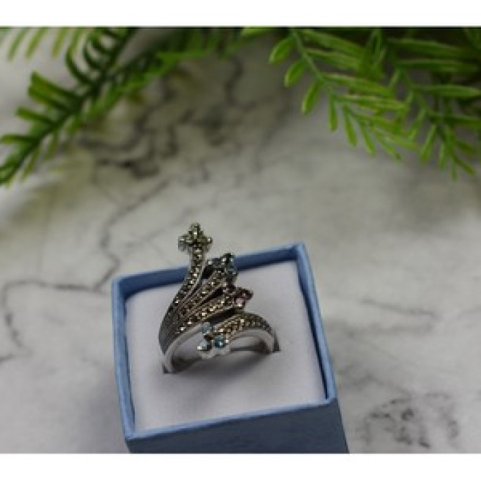 925 Sterling Silver Multi Gemstones Ring Size 7