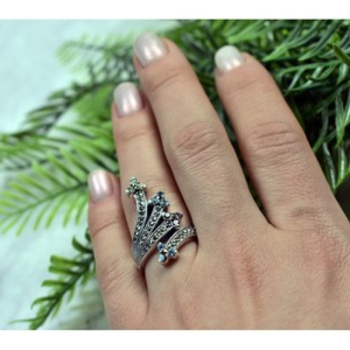 925 Sterling Silver Multi Gemstones Ring Size 7