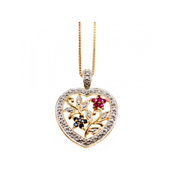 925 Sterling Silver Gold Plated Rubies & Sapphires Chain With Pendant Italy