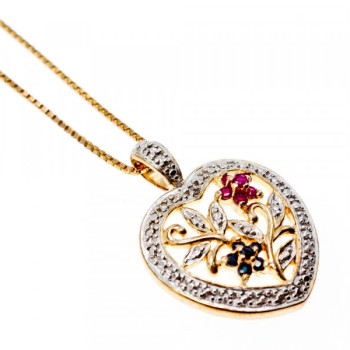925 Sterling Silver Gold Plated Rubies & Sapphires Chain With Pendant Italy