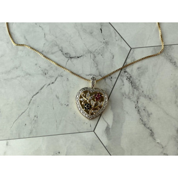 925 Sterling Silver Gold Plated Rubies & Sapphires Chain With Pendant Italy