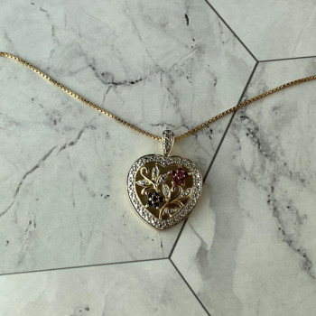 925 Sterling Silver Gold Plated Rubies & Sapphires Chain With Pendant Italy