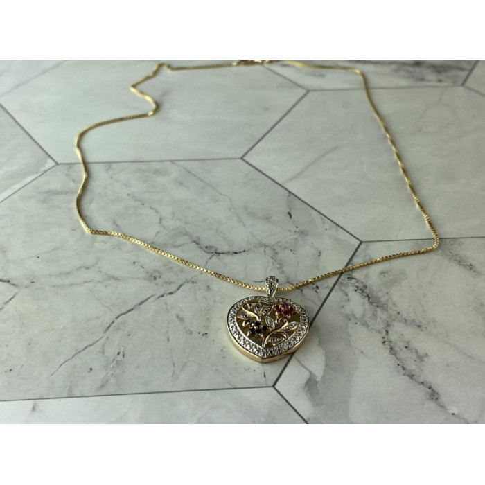 925 Sterling Silver Gold Plated Rubies & Sapphires Chain With Pendant Italy