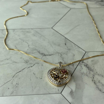 925 Sterling Silver Gold Plated Rubies & Sapphires Chain With Pendant Italy