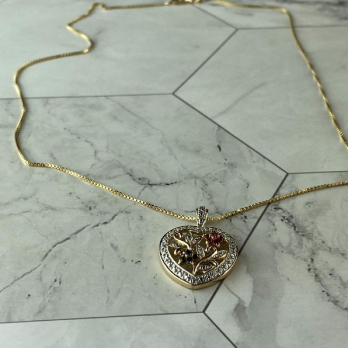 925 Sterling Silver Gold Plated Rubies & Sapphires Chain With Pendant Italy