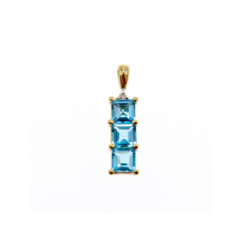 14K YELLOW GOLD BLUE TOPAZ & DIAMOND PENDANT