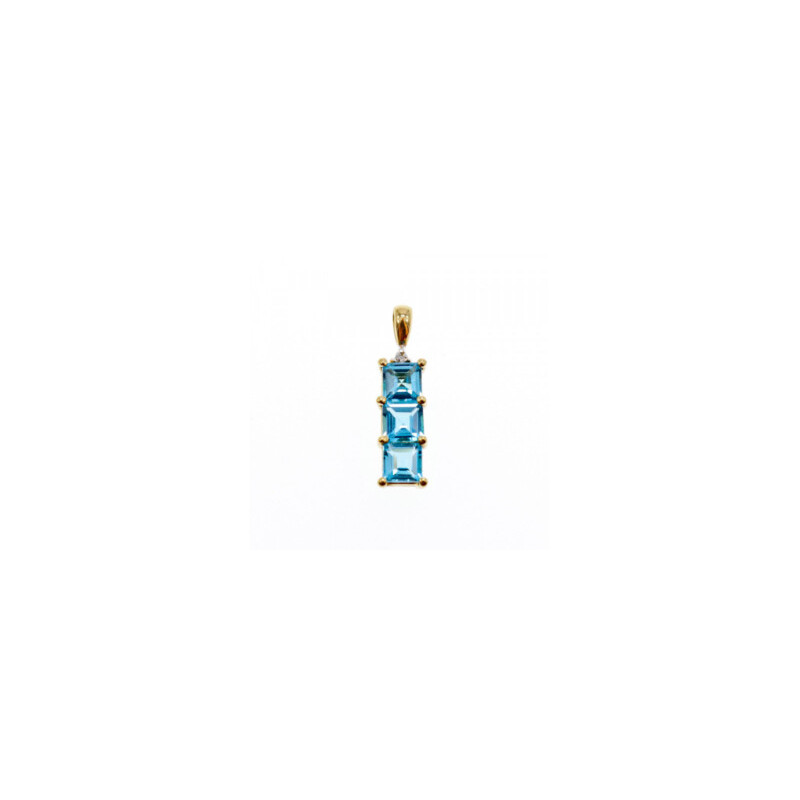 14K YELLOW GOLD BLUE TOPAZ & DIAMOND PENDANT