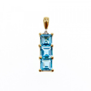 14K Yellow Gold Blue Topaz & Diamond Pendant
