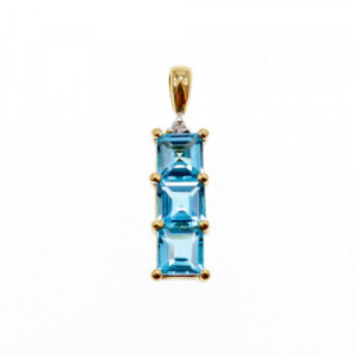 14K Yellow Gold Blue Topaz & Diamond Pendant