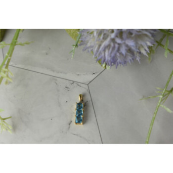 14K YELLOW GOLD BLUE TOPAZ & DIAMOND PENDANT