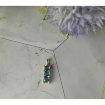 14K Yellow Gold Blue Topaz & Diamond Pendant