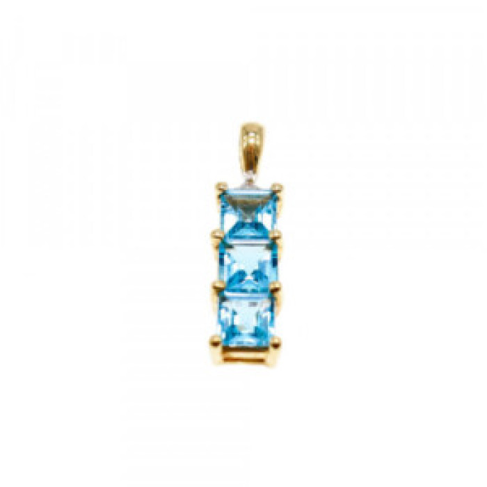 14K Yellow Gold Blue Topaz & Diamond Pendant