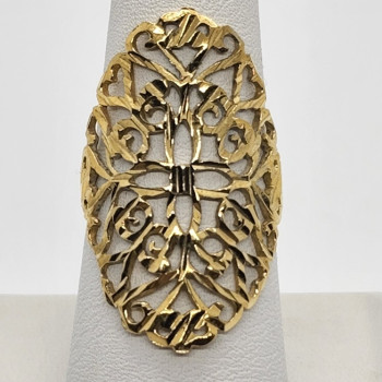 925 Sterling Silver Gold Tone Ornate Shield Ring Size 8