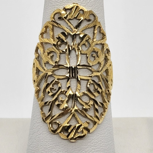925 Sterling Silver Gold Tone Ornate Shield Ring Size 8