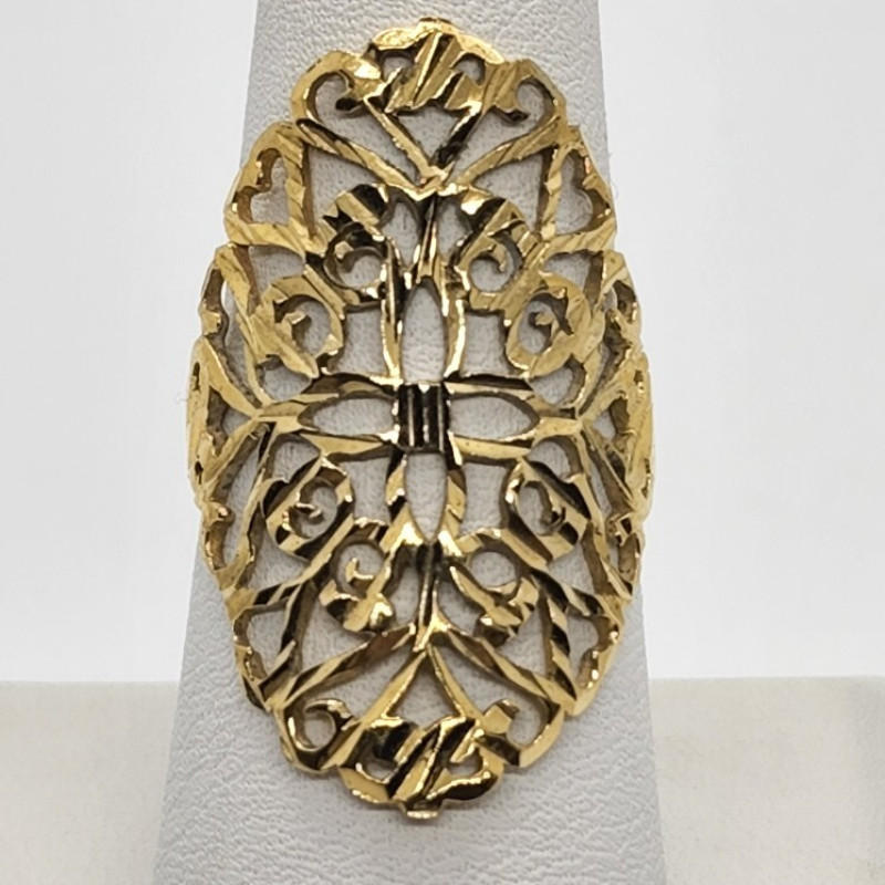 925 Sterling Silver Gold Tone Ornate Shield Ring Size 8