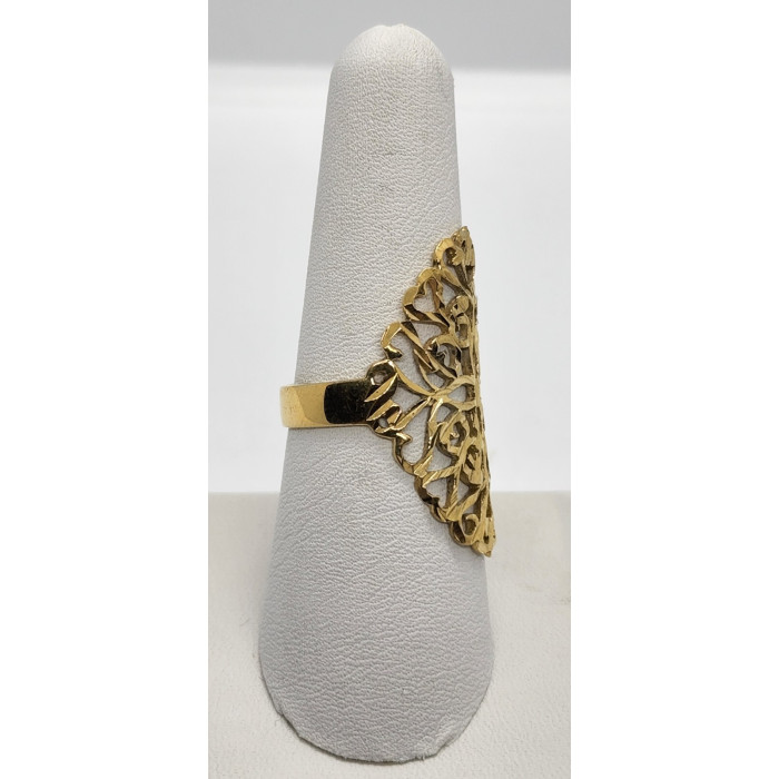 925 Sterling Silver Gold Tone Ornate Shield Ring Size 8