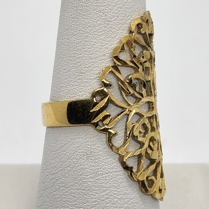 925 Sterling Silver Gold Tone Ornate Shield Ring Size 8