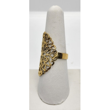 925 Sterling Silver Gold Tone Ornate Shield Ring Size 8