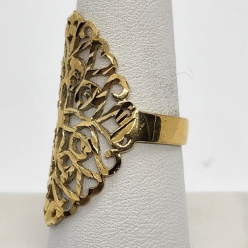 925 Sterling Silver Gold Tone Ornate Shield Ring Size 8