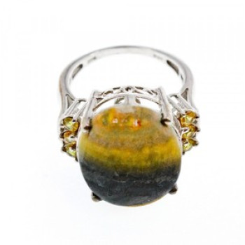 925 Sterling Silver Jasper & Citrine Ring Size 8