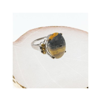 925 Sterling Silver Jasper & Citrine Ring Size 8