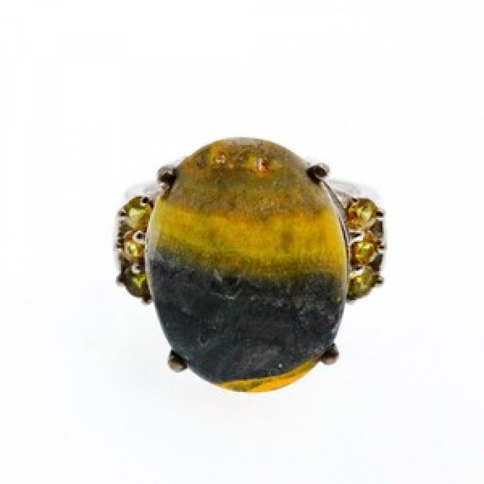 925 Sterling Silver Jasper & Citrine Ring Size 8