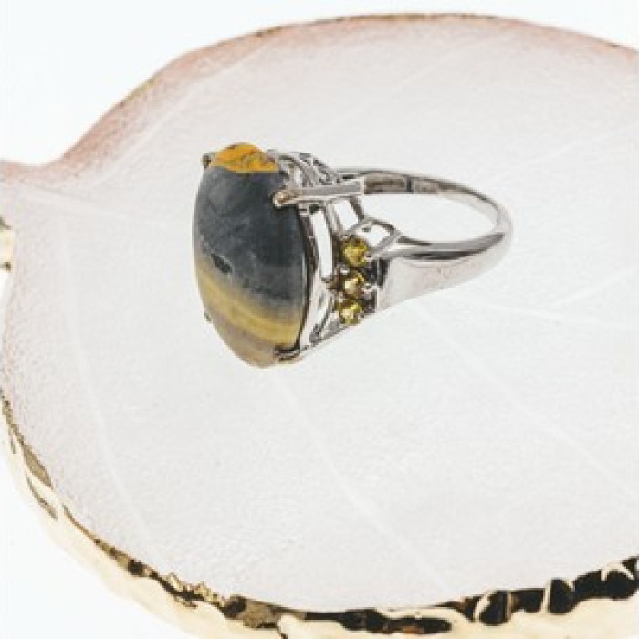 925 Sterling Silver Jasper & Citrine Ring Size 8