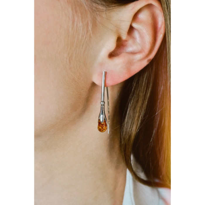925 Sterling Silver Amber Earrings