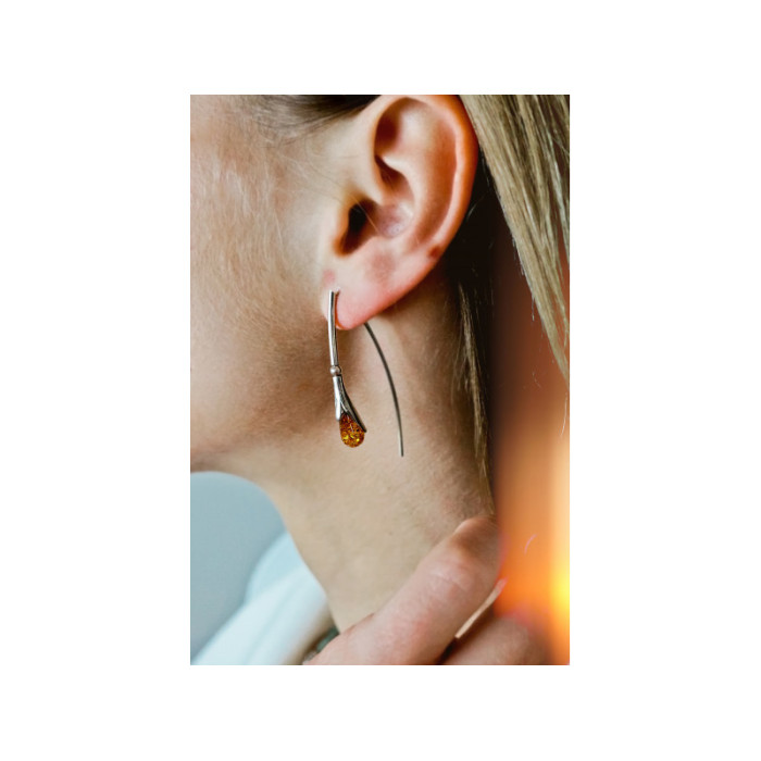 925 Sterling Silver Amber Earrings